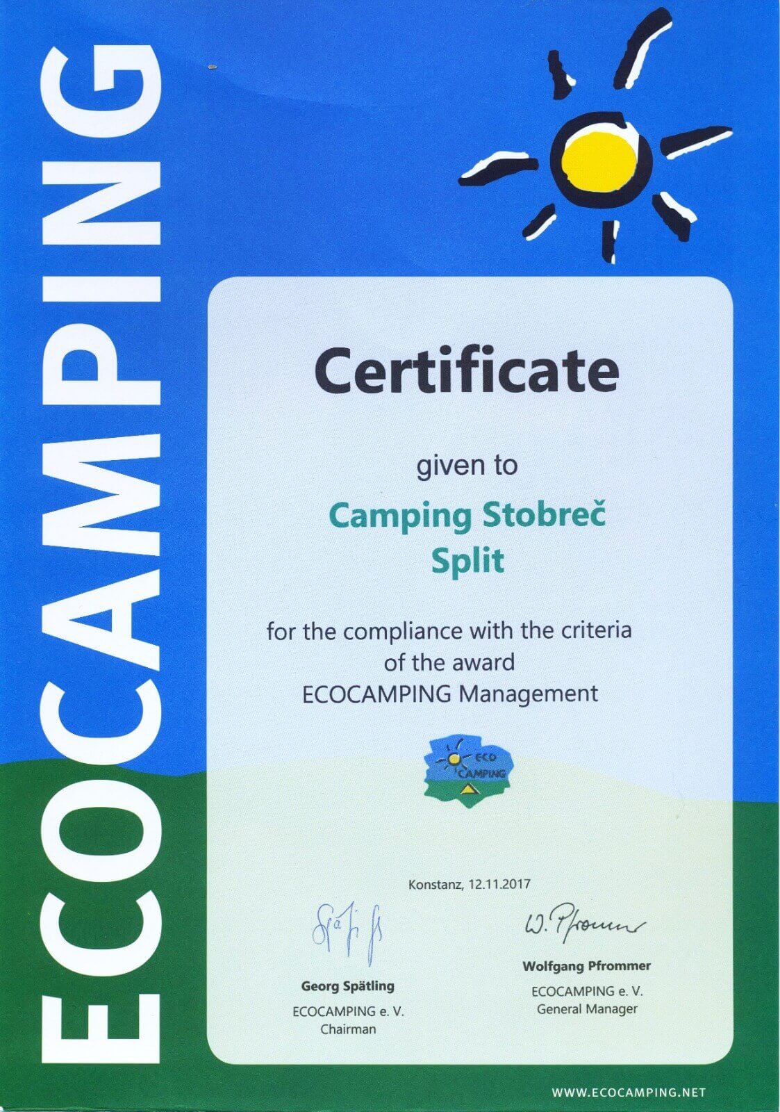 Certificate Eco Camping